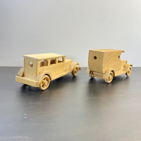 Set of 2 Handmade Model Wooden Truck, Vintage Car Ornament Model, Old Strong Veh - Picture 8 of 10